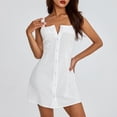 thumbnail image 4 of Fortune Robe Courte Blanche pour Femmes Col Carré Sans Manches Boutons Mini Robe d'Été, 4 of 9