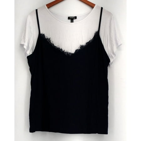 Mod X Sz 2X Short Sleeve Scoop Neckline Top w/ Lace Tank Blue Womens A433828