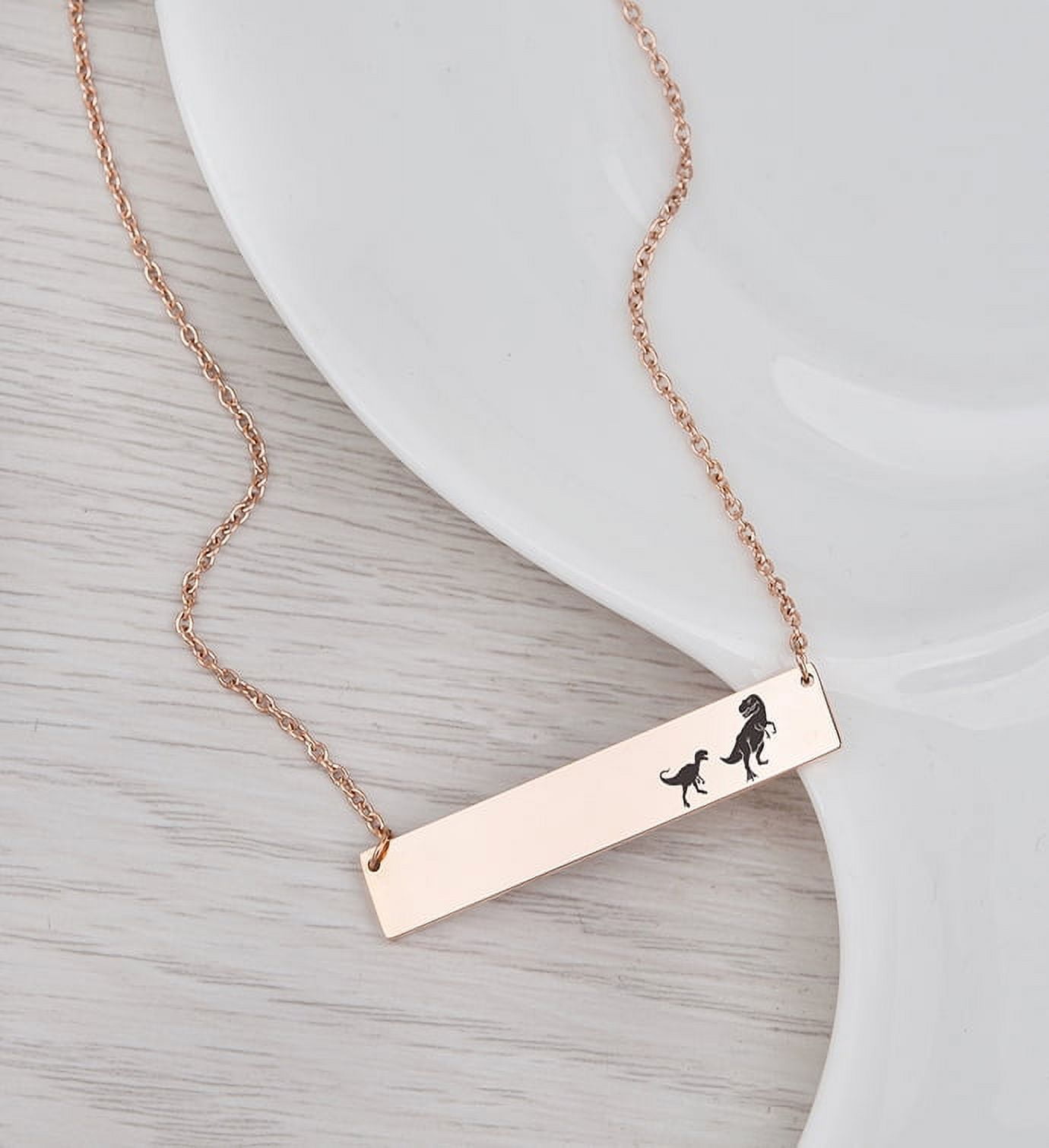 Engravable Bar Necklace, Mamasaurus Bar Necklace, Mom and Baby Dinosaur Bar Necklace, Engravable Mom to Be Bar Necklace, Birthday Day Jewelry for Her, Gift for Mom, Personalized Gift to Mom
