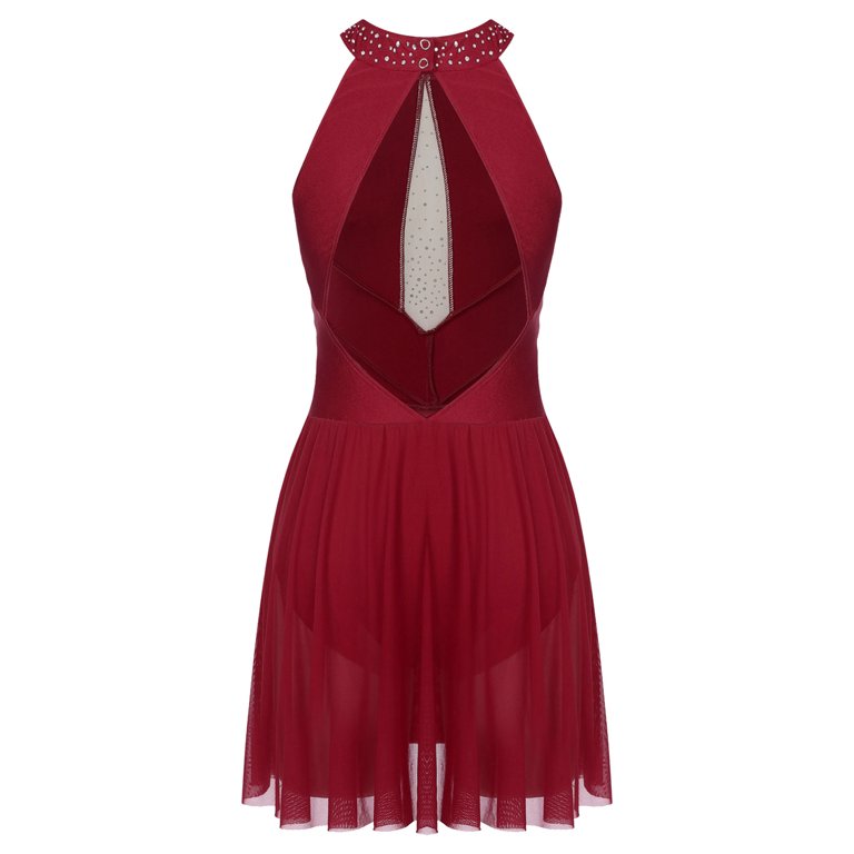 DPOIS Women's Figure Ice Skating Dress Flowy Tulle Skirt Leotard Burgundy  XXL - Walmart.com
