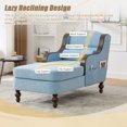 thumbnail image 3 of Chaise Lounge Chair Indoor, Upholstered Chenille Sleeper Sofa Bed with Wooden Armrests and Legs, Lazy Reading Chair Couch,  Bearing 500LBS, Light Blue, 3 of 7