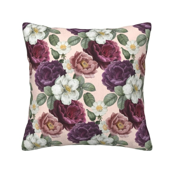 Square Throw Pillow Covers with Core, Vintage Elegant Rose Pillows for Sofa Beds, 18"x18"