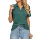 thumbnail image 1 of Camisa de mujer Top Color puro Mangas cortas Cuello vuelto con bolsillo Camisa de verano Top, 1 of 7