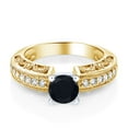 thumbnail image 2 of Gem Stone King 1.39 Ct Round Black Onyx 18K Two-Tone Plated Sterling Silver Ring (Size 5), 2 of 4