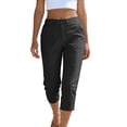 thumbnail image 6 of Ynynloco Womens High Waisted Cropped Capri Pants High Waisted Button Up Stretchy Straight Pants Trousers with Pockets, 6 of 9