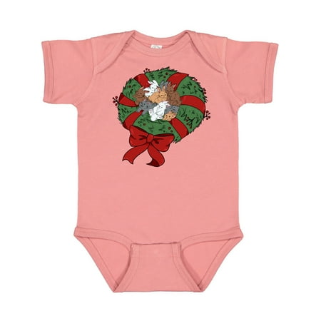 

Inktastic Christmas Wreath Filled with Cute Bunnies and Red Bow Gift Baby Boy or Baby Girl Bodysuit