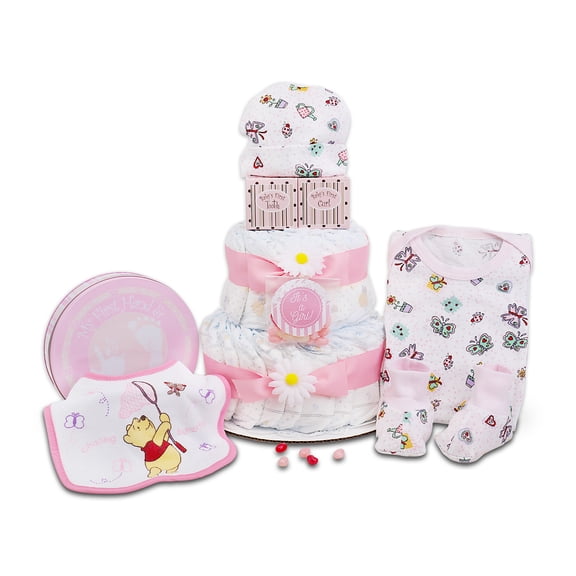 Alder Creek Gift Baskets Pink Two-Tier Baby Diaper Cake