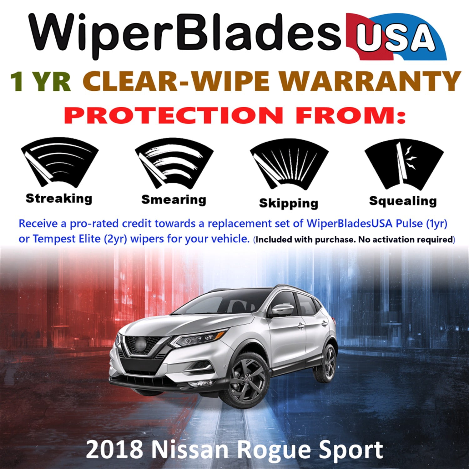2018 Nissan Rogue Sport Beam Wiper Blades Wipers w/1yr Warranty (Set of 3) w/Rear Wiper (WiperBladesUSA)
