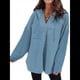 thumbnail image 2 of Sudadera Holgada de Larga para Mujer, Informal, con Botones y Capucha, con Bolsillo. Azul S, 2 of 7