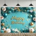thumbnail image 2 of Teal Golden Happy Birthday Backdrop White Turquoise Photography Background for Women Floral Balloon Banner for Birthday Table Wall Decoration Party Supplies, 2 of 5