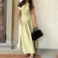 thumbnail image 4 of Vestido plisado verde elegante para mujer, vestidos largos de manga corta con cuello redondo, ropa de calle informal para oficina, 2024, 4 of 5