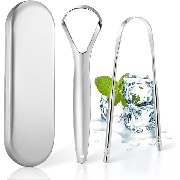 Tongue Scraper - 2 PCs Stainless Steel Tounge Cleaners with Storage Box Tongue Care Tool for Oral Hygiene Health Fresh Breath | Bad Breath Treatment - Reusable Metal Tongue Cleaning Tools