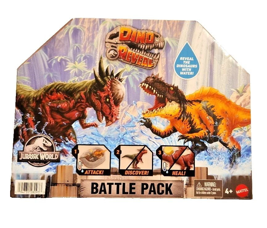 Jurassic World Dino Reveal 2 Dinosaur Toys in Battle Arena, Warm Water Changes Decoration