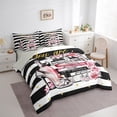 thumbnail image 3 of Castle Fairy Geometric Stripes 7pcs Bedding Comforter Set,Pink Fashion Queen Bedding Sets Super Cozy,Bling Glitter Queen Sheet Sets,Ultra Soft Floral Home Decor,Reversible, 3 of 8