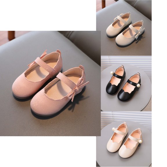 Antinious Girls Solid Bow Flat Soft Base Outdoor Casual Leather Shoes