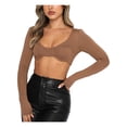 thumbnail image 1 of Fortune Women Square Neck Long Sleeve Crop Tops Solid Color Cropped Top Low Cut Tank Top, 1 of 5