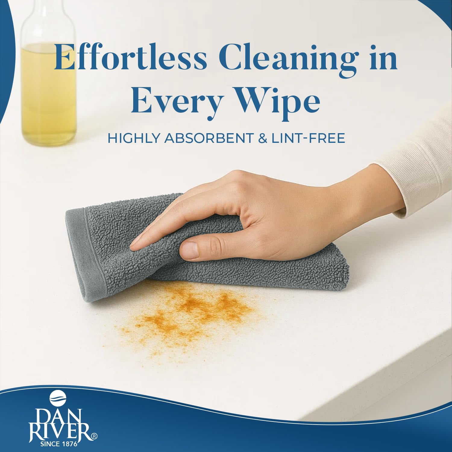 Dan River Bulk Cotton Bar Mop Kitchen Towels, Super Absorbent, Reusable Cleaning Cloths, Gray, 16x19 in (Pack of 12)