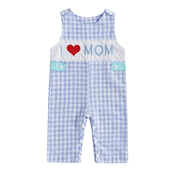 CocMouse Baby Mother's Day Plaid Overall Letter Embroidery Sleeveless Jumpsuit
