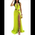 thumbnail image 1 of Vestido de Mujer , Ajustado, Irregular, con Aberturas Laterales, Escote en V Profundo y Aberturas en el Bajo. Verde L, 1 of 8