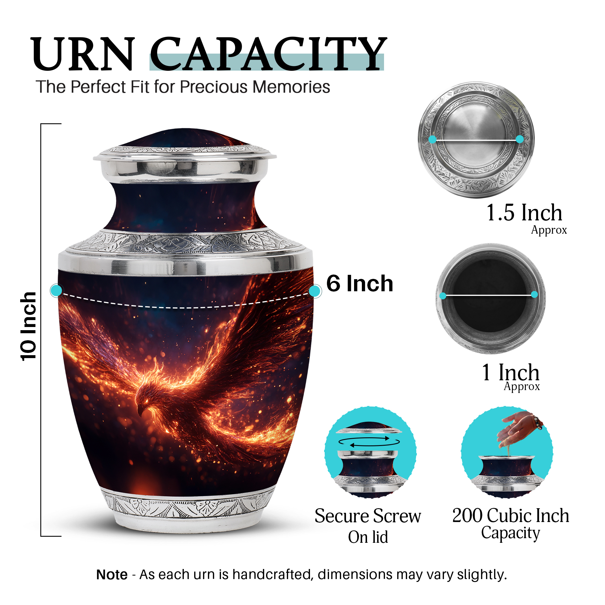 SABURIAL Phoenix Urn - Unique Handcrafted Burial Urns for Human Ashes - Beautiful Mini Cremation Urn for Adult Female Ash - Decorative Funeral Urns - Comb - 10 Inch Large & 3 Inch