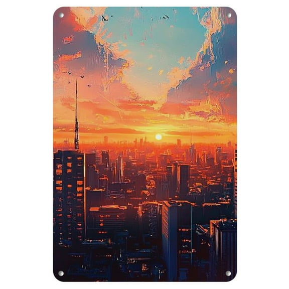 1pc Berlin Sunset Cityscape Metal Wall Art, 8x12 Inch Frameless Aesthetic Skyline Print, Waterproof Home Office Decor, with Pre-Drilled Holes