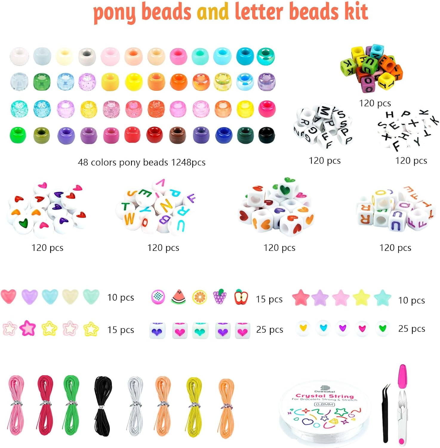 Bracelet Making Kit, Friendship Bracelet Kit 48 Colors Pony Kandi Letter Beads for Jewelry Making, DIY Arts and Crafts Gifts for Girls Age 6-13