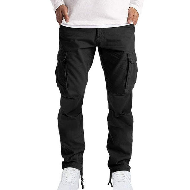 Men Solid Casual Multiple Pockets Outdoor Straight Type Fitness Pants ...