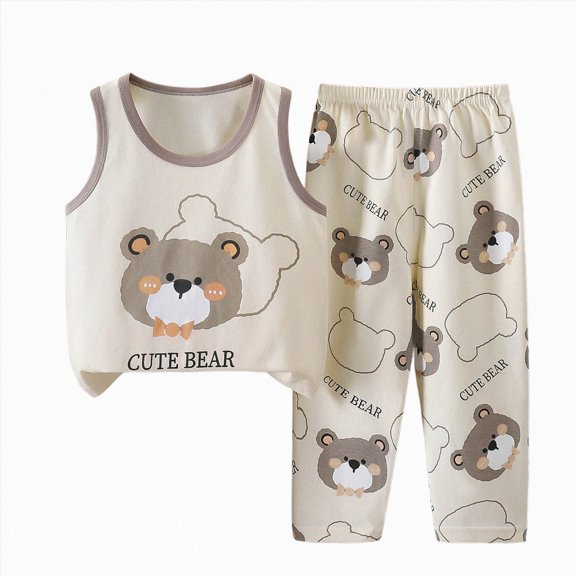 KPOPLK Boys Pajamas Cotton Pjs 1-10 Years 2 Piece Sleepwear Sleeveless Pjs and Sleep Pant Kids Loungewear Outfit Set,Size 2-3 Years