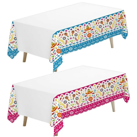 Mexican Fiesta Party Decorations Tablecloth, Fiesta Cinco De Mayo Party Supplies Table Cover, Mexican Papel Picado Table Decorations For Taco Carnival Birthday Baby Shower, 2Pack, 86in x 55in