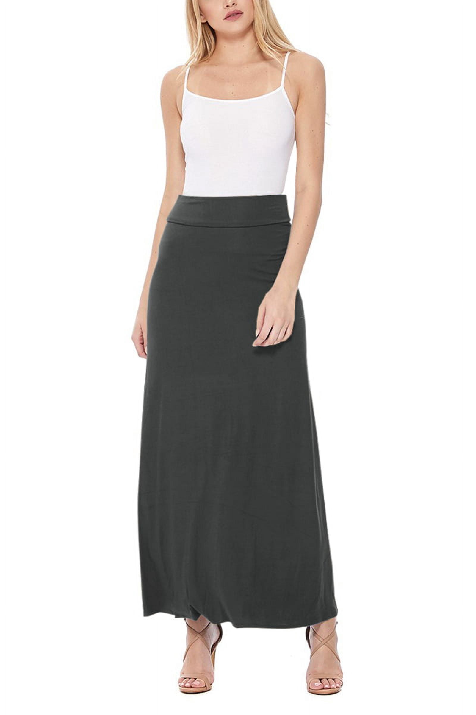 Women's Casual Foldable Waist Comfy Loose Fit Solid Maxi Skirt S-3XL