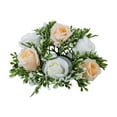 thumbnail image 2 of Rose Candle Wreath Artificial Silk Flower Ring Leaf Candle Wreath Wedding Valentine Day Party Table Candlestick Decorations Yellow, 2 of 6