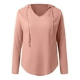 thumbnail image 3 of Women's V Neck Hoodies Long Sleeve Sweatshirt Drawstring Pullover Tops With Pocket Snap Hoodie Women Zippe Tunic Fall Clothes Women Athletic Womens Sweatshirt Hooded Zip up Sweatshirt Women Hooded Top, 3 of 4