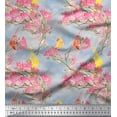 thumbnail image 1 of Soimoi Gray Silk Fabric Floral & Pigeon Bird Print Fabric by The Yard 44 Inch Wide, 1 of 3