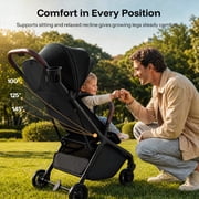 HARPPA Lightweight Travel Stroller for Toddler, One-Hand Fold & Self-Standing, 15.4 lbs, Black