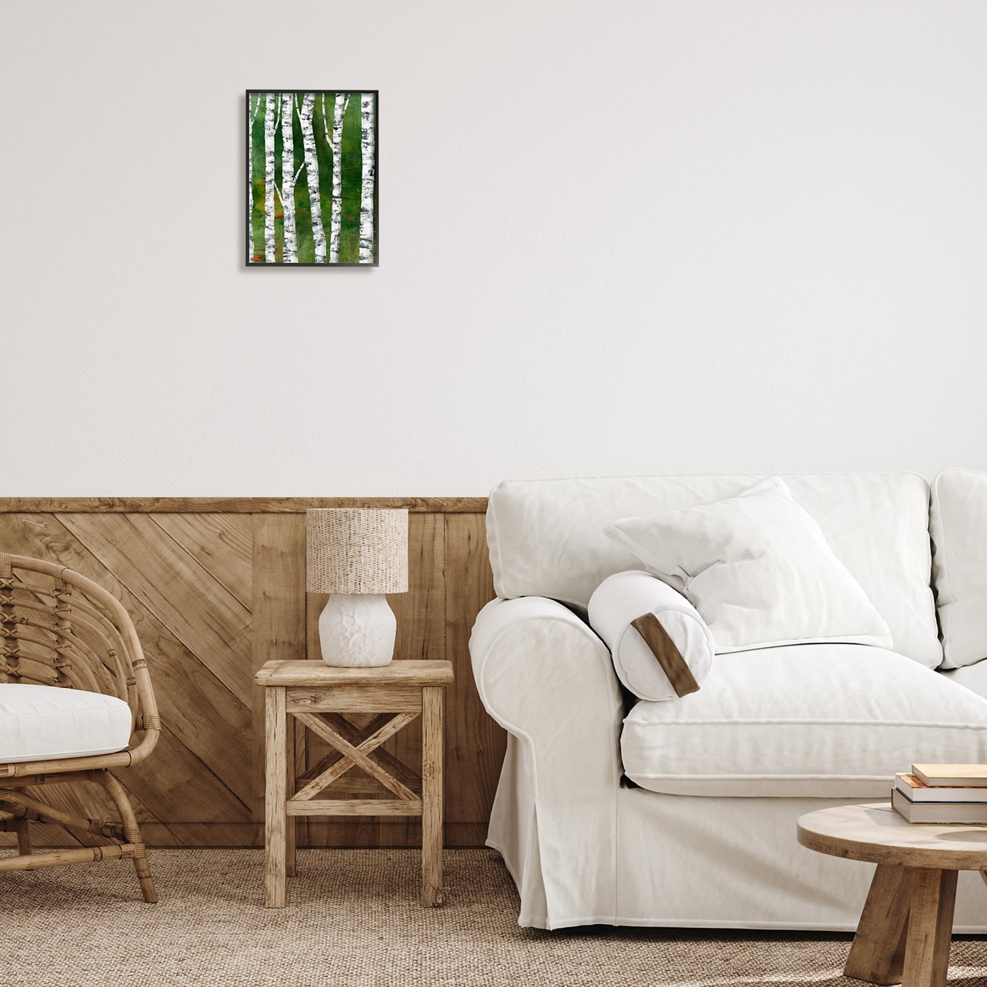 Stupell Industries Birch Trees Bark Collaged Green Woodlands Background Framed Wall Art, 11 x 14, Design by Ruth Fromstein