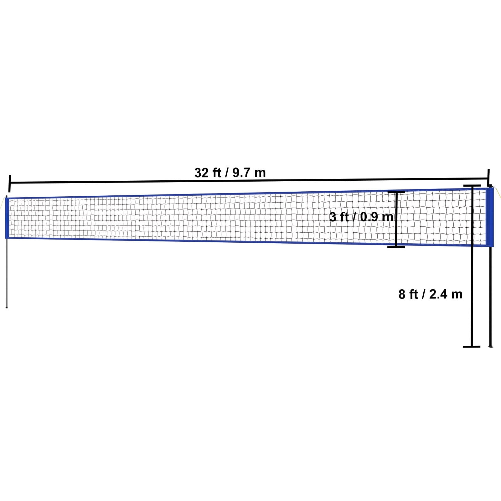BENTISM 32ft x 3ft Portable Volleyball Net System Adjustable Height Poles with PVC Volleyball, Carrying Bag, Boundary Lines, Steel Poles & Pump for Outdoor Sports