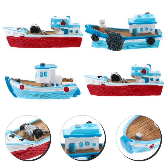 Squalise 4pcs Resin Boat Ship Models Fishing Boat Ornaments Nautical Decorations(Random Style)