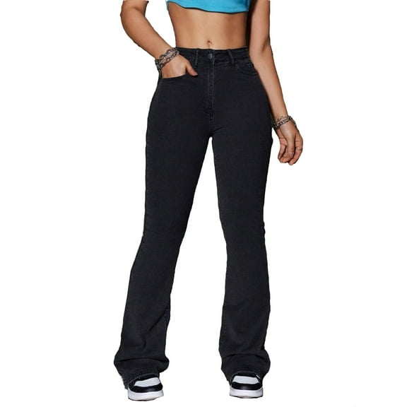 Women's Jeans Casual Plain Flare Leg Black XS (2)