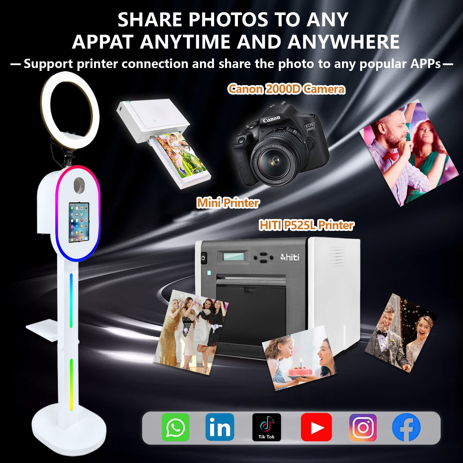 iPad PhotoBooth Stand Selfie Machine With Ring Light for 10.2/11/12.9 inch iPad for Party Wedding