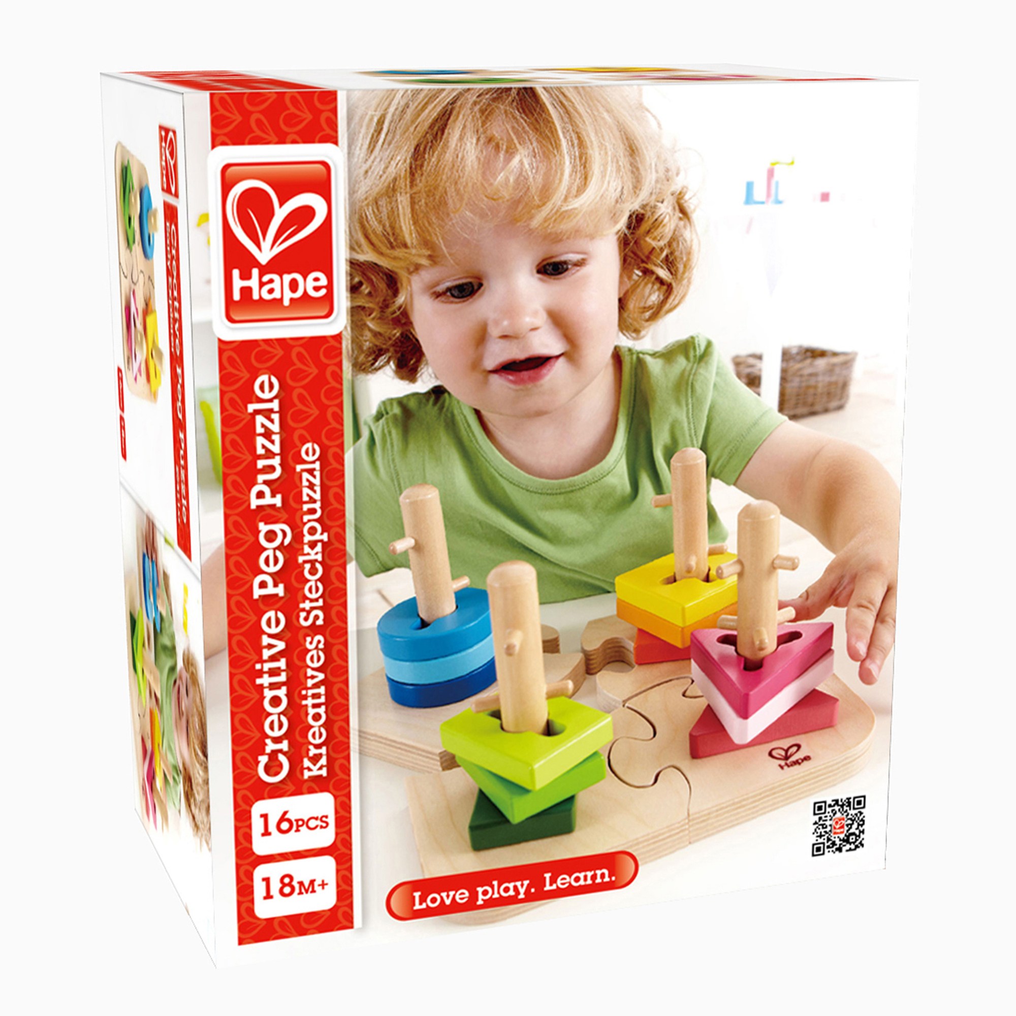 Hape Creative Peg Puzzle - 16 Pieces, Wooden Toddler Stacking Shape Puzzle Toy - image 3 of 6