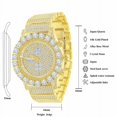 thumbnail image 3 of Solitaire Prong Simulated Diamond 18K Gold W White CZ Finish 5 ATM Water Resistant Solid Stainless Steel Back Mens Pave Metal Watch W/Date Function, 3 of 5