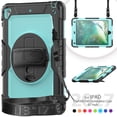 thumbnail image 2 of Case for iPad 6th / 5th Gen (2018 2017) / iPad Air 2 / iPad Pro 9.7 inch with Screen Protector, 360 Degree Rotating Kickstand Hand Strap Shockproof Cover with Shoulder Strap, Sky Blue PC, 2 of 7