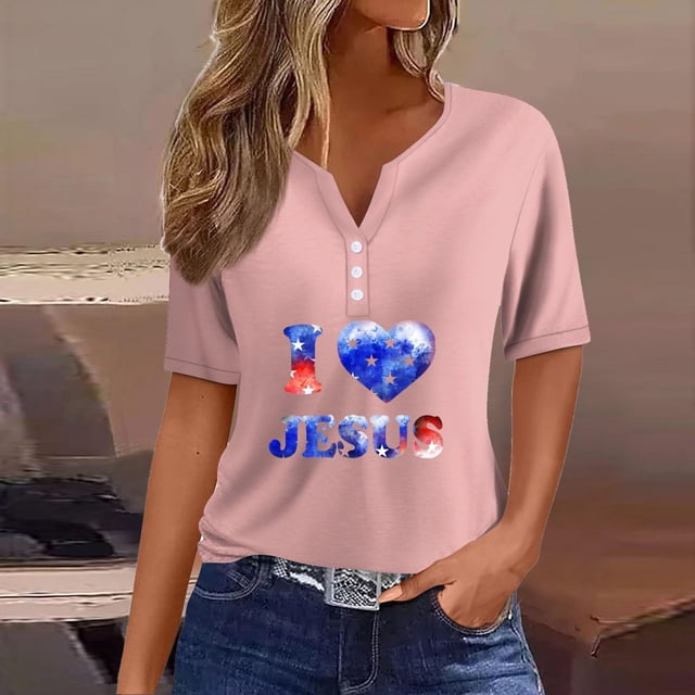 Fiudx Ofertas Del Día Blusa de Manga Corta Estampada a La Moda para Mujer, Blusas Informales con Cuello En V