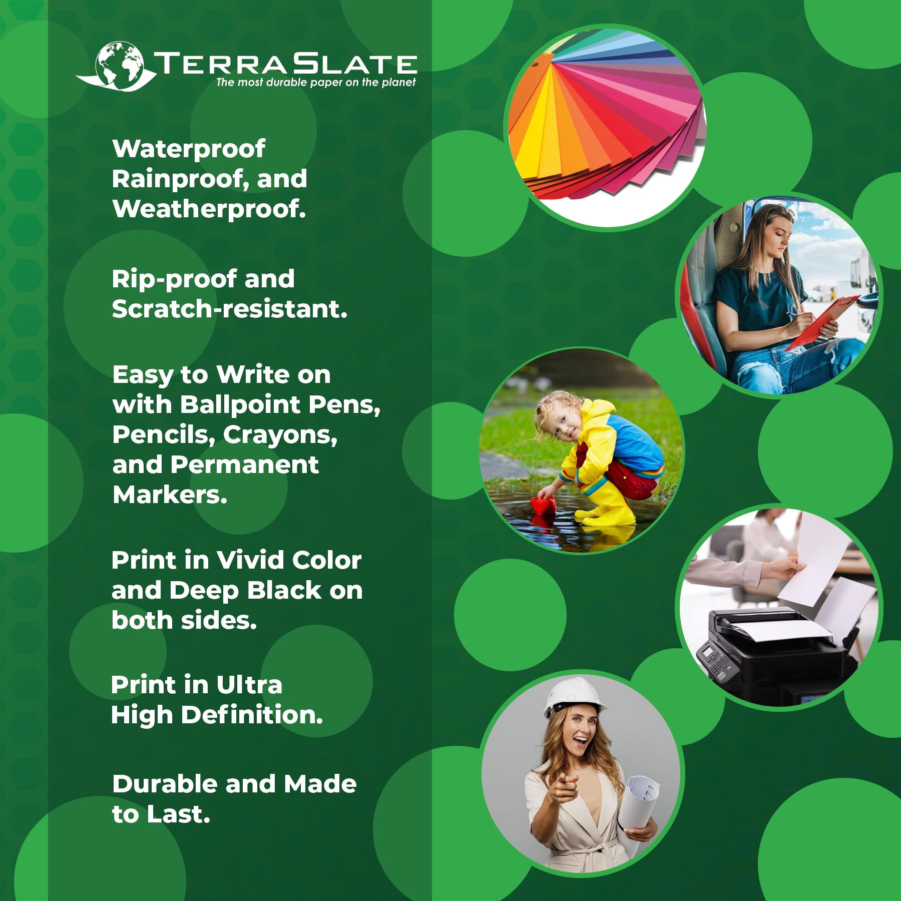 TerraSlate Waterproof Printer Paper | 10 Mil 120lb Cover | 8.5" x 14" Legal Size | Laser Printer Copy Paper | 50 Sheets
