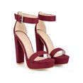 thumbnail image 4 of BLISSFUL STEP Women's Shoes Faux Suede Platform Block Heel Ankle Strap Buckle Open Toe Sandals Burgundy 10.5, 4 of 6