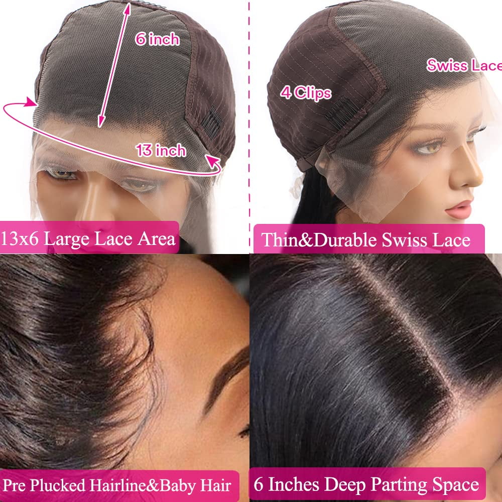 13x6 HD Transparent Body Wave Lace Front Wigs Human Hair Wigs for Black Women Glueless Brazilian Virgin Lace Frontal Wigs Human Hair Pre Plucked With Baby Hair Natural Black