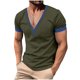 thumbnail image 2 of pstuiky camisetas de hombre, Camisa informal de color liso con botones y cuello en V y manga corta para hombre ropa de hombre xl, 2 of 9