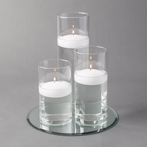 Eastland Round Mirror 10" and Cylinder Vase with 3" White Floating Candle Set of 4