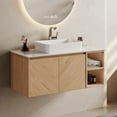 thumbnail image 5 of 36" Wall Mounted Bathroom Vanity with Sink, Floating Bathroom Sink Cabinet with White Sintered Stone Top, Modern Bathroom Vanity with Cabinet and Open Shelf, Ceramic Basin, Light Wood, 5 of 6