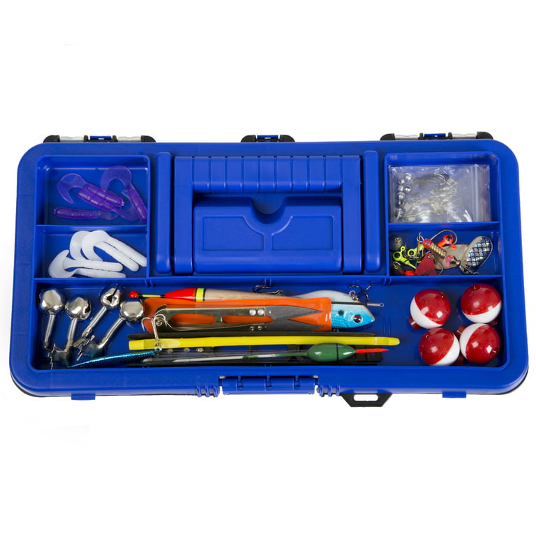 Fishing Single Tray Tackle Box- 55 Piece Tackle Gear Kit by Wakeman Blue